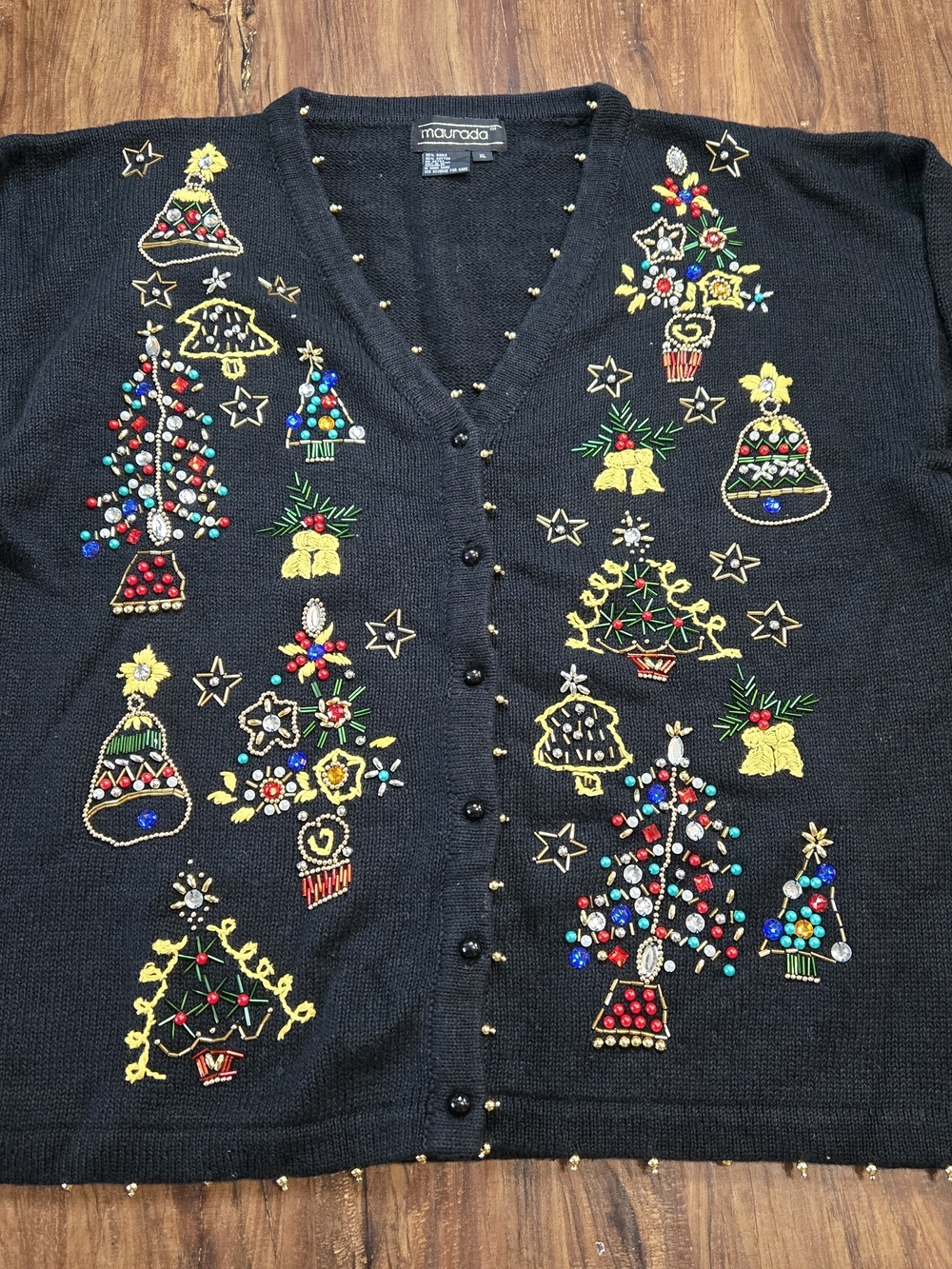 Maurada Embellished Black Holiday Cardigan